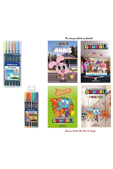 6200 Fineliner 6 Lı Pastel ve Neon Pvc Kutulu Set İle Gumball Boyama Kitabı 4 Adet 16 Syf Hed ürün görseli 1