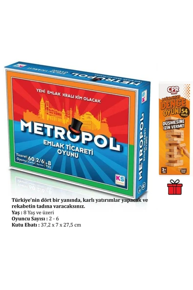 Metropol Emlak Ticareti Oyunu ve CRP Toys Doğal Ahşap Denge Oyunu 54 Parça ürün görseli 1