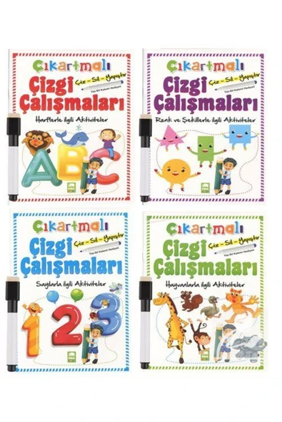 Çıkartmalı Çizgi Çalışmaları Seti (KALEMLİ) (4 KİTAP) ürün görseli 1