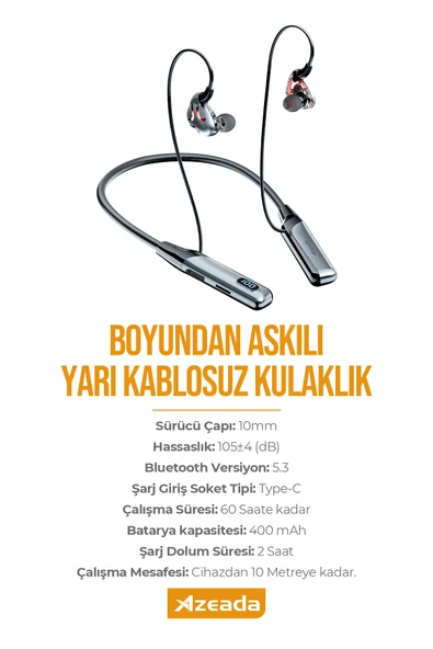 Azeada AZ-BN02 Boyun Askılı  Bluetooth Kulaklık - Resim 6
