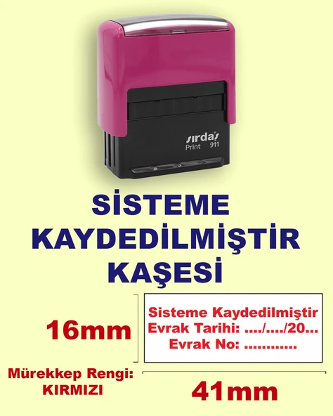 Sisteme Kaydedilmiştir Kaşesi, 911 (41mmx16mm) Kırmızı Keçeli Otomatik Kaşe ürün görseli 1