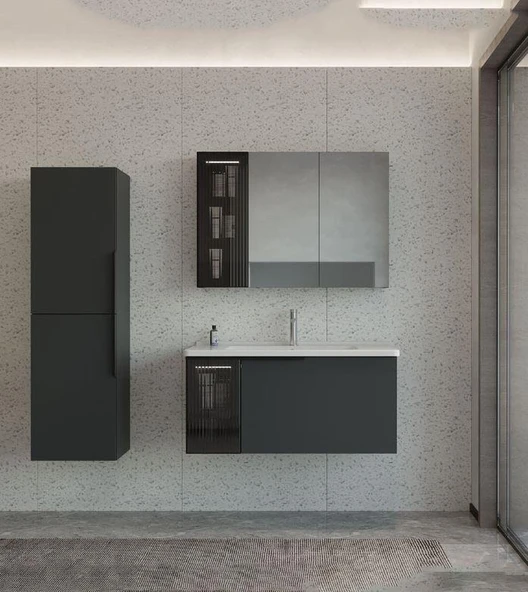 Orka Pure 80 cm Mat Antrasit Banyo Dolabı Takımı ve Boy Dolabı ürün görseli 1