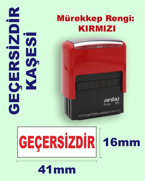 Geçersizdir Kaşesi, 911 (41mmx16mm) Kırmızı Keçeli Otomatik Kaşe ürün görseli 1