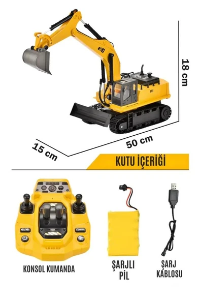 1:14 Ölçek Şarjlı Işıklı Sesli Konsol Kumandalı Metal Başlıklı Oyuncak Ekskavatör Kepçe ürün görseli 1