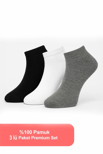 3'lü Pamuk Erkek Patik Çorap Seti - Karışık Renkli- Erkek Sneaker Çorap ürün görseli 1