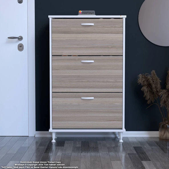 Modilayn VARBİ Antre Hol 72x127x26 cm lik 3 Düşer Kapak 6 Göz Bölmeli Ayakkabılık ürün görseli 1