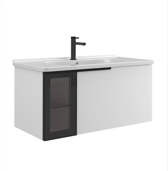 Orka Pure 100 cm Mat Beyaz Banyo Dolabı Alt Modül ve Lavabo ürün görseli 1