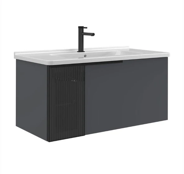 Orka Pure 80 cm Mat Antrasit Banyo Dolabı Alt Modül ve Lavabo ürün görseli 1