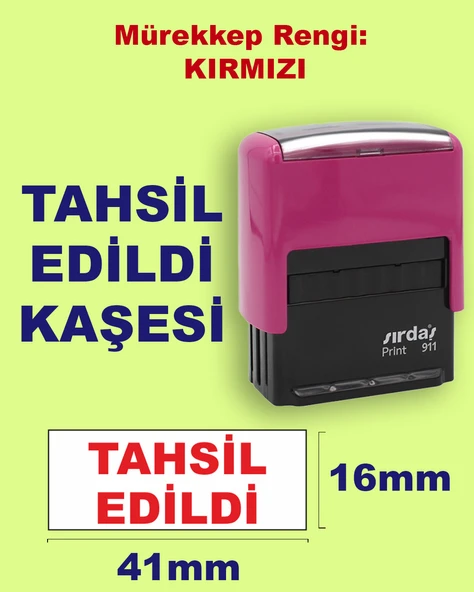Tahsil Edildi Kaşesi, 911 (41mmx16mm) Kırmızı Keçeli Otomatik Kaşe ürün görseli 1