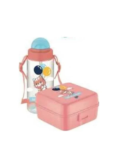 Gıpta Blue-Me Tritan Pipetli Matara 500 Cc+ Desenli Beslenme Kabı Seti - Pudra ürün görseli 1
