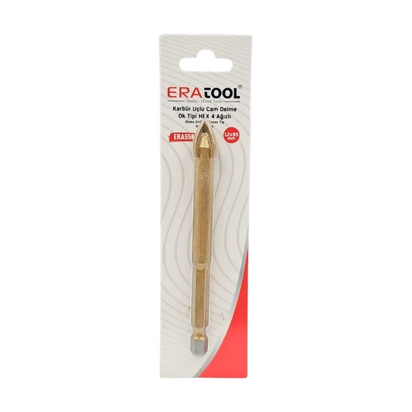 Fixonic Eratool ERA55827 12x95mm Ok Tipi 4 Ağızlı Hex Giriş Elmas Karbür Uçlu Mermer ve Seramik Delme Ucu ürün görseli 1