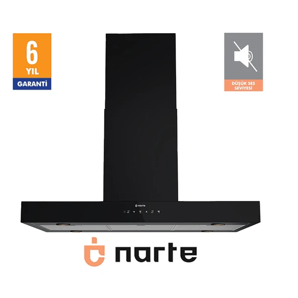 NARTE -HI30190B 90 CM SIYAH ADA TİPİ DAVLUMBAZ -6 YIL GARANTİLİ -YÜKSEK PERFORMANS ürün görseli 1