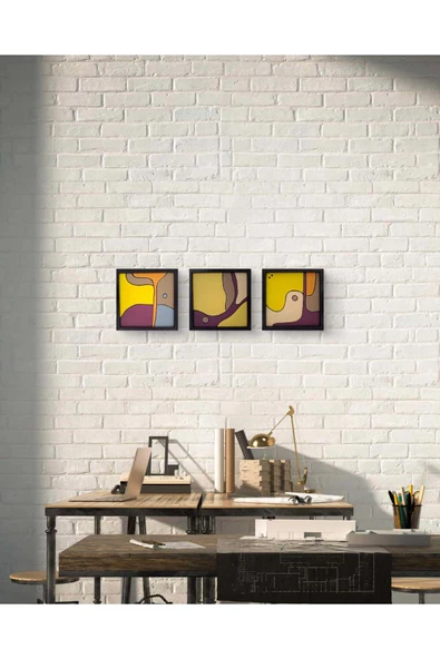 Feoly Art Modern Soyut 3`lü Tablo – El Boyaması – 22x22 Ev Dekorasyon Tablosu – MDF Üzeri Akrilik ürün görseli 1