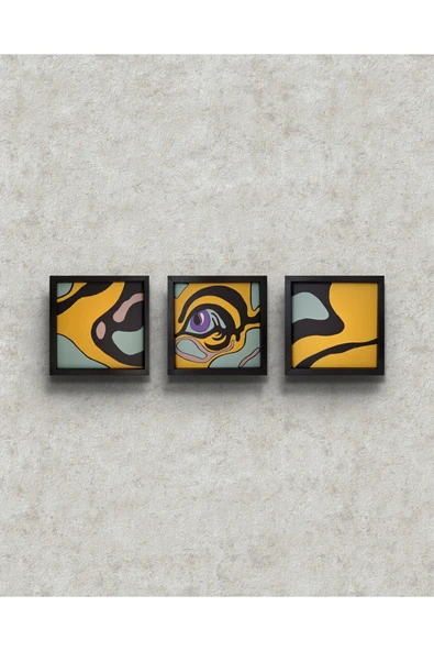 Feoly Art Modern Soyut 3`lü Tablo – El Boyaması – 22x22 Ev Dekorasyon Tablosu – MDF Üzeri Akrilik ürün görseli 1