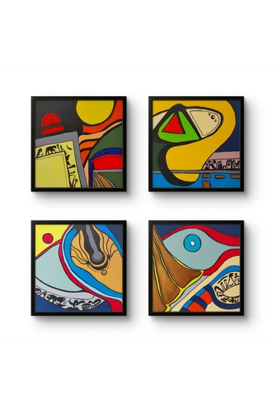 Feoly Art Modern Soyut 4’lü Tablo Seti – El Boyaması – 22x22 Ev Dekorasyon Tablosu – MDF Üzeri Akrilik ürün görseli 1