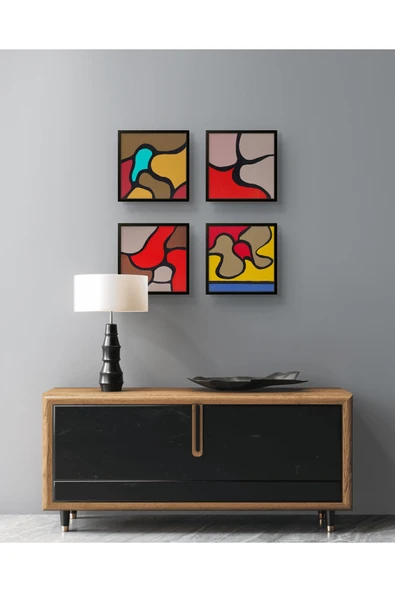 Feoly Art Modern Soyut 4’lü Tablo Seti – El Boyaması – 22x22 Ev Dekorasyon Tablosu – MDF Üzeri Akrilik ürün görseli 1