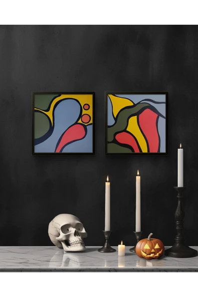 Feoly Art Modern Soyut 2’li Tablo Seti – El Boyaması – 22x22 Ev Dekorasyon Tablosu – MDF Üzeri Akrilik ürün görseli 1
