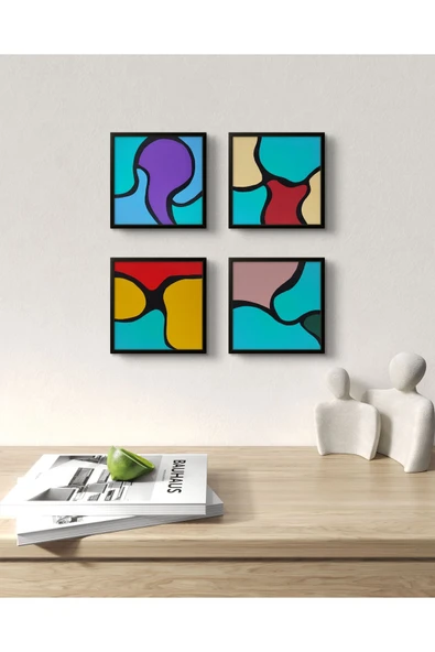 Feoly Art Modern Soyut 4’lü Tablo Seti – El Boyaması – 22x22 Ev Dekorasyon Tablosu – MDF Üzeri Akrilik ürün görseli 1