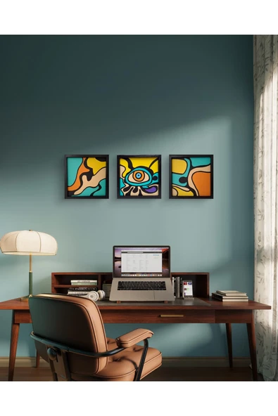 Feoly Art Modern Soyut 3’lü Tablo Seti – El Boyaması – 22x22 Ev Dekorasyon Tablosu – MDF Üzeri Akrilik ürün görseli 1