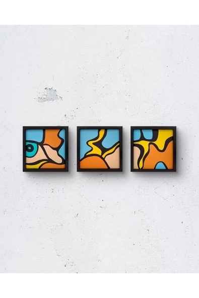Feoly Art Modern Soyut 3’lü Tablo Seti – El Boyaması – 22x22 Ev Dekorasyon Tablosu – MDF Üzeri Akrilik ürün görseli 1