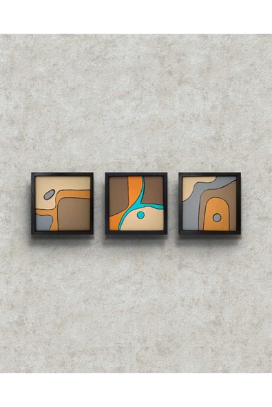 Feoly Art Modern Soyut 3`lü Tablo – El Boyaması – 22x22 Ev Dekorasyon Tablosu – MDF Üzeri Akrilik ürün görseli 1