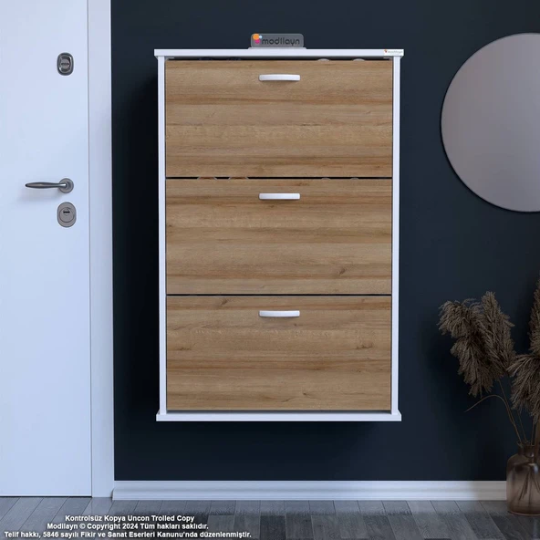 Modilayn VARBİ Asma Antre Hol 72x115x26 cm’ lik 3 Düşer Kapak 6 Göz Bölmeli Ayakkabılık ürün görseli 1