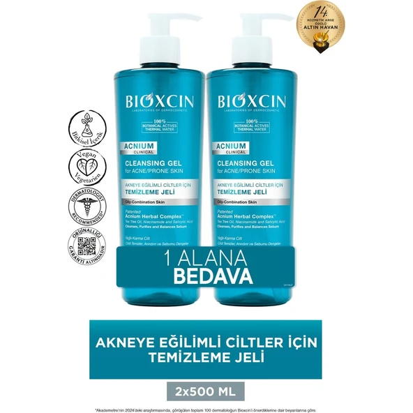 Bioxcin Acnium Sebum Dengeleyici Yüz Yıkama Jeli 500 ml + 500 ml Avantaj Paket ürün görseli 1