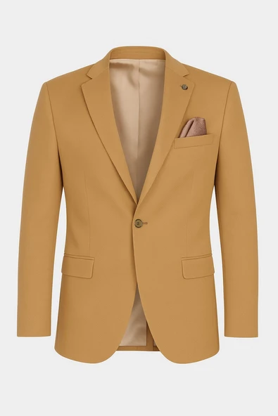 Plus Scorpion Camel Erkek Blazer Ceket – Esnek Comfort Kumaş, İtalyan Kesim, Tek Düğmeli Slim Fit Şık Model ürün görseli 1
