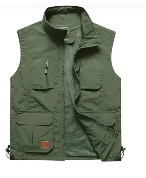 İçi Fileli Haki Renk Outdoor Yazlık Yelek ürün görseli 1