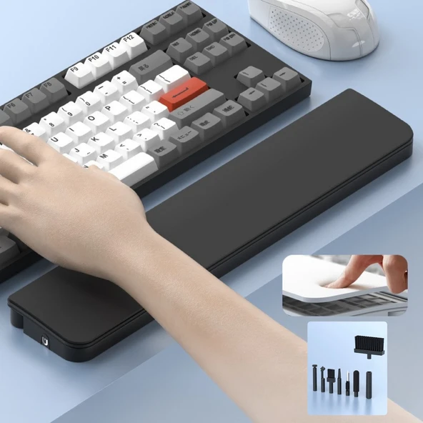 Gaming Klavye Bilek Desteği ve 22 Parça Temizlik Kiti Ergonomik Tasarım Nefes Alan Sünger Dolgulu Mıknatıslı Organizer ürün görseli 1