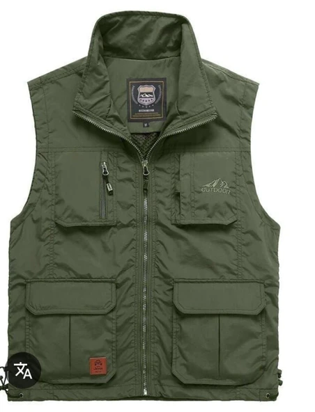 İçi Peluşlu Haki Renk Outdoor Kışlık Yelek ürün görseli 1