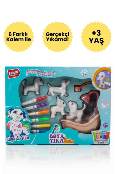 Boya & Yıka Sevimli Evcil Hayvanlar Seti – 6 Renkli Keçeli Kalemli, Yıkanabilir Oyuncak Boyama Seti ürün görseli 1