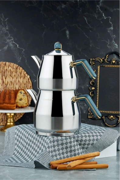 Cooker Everest 18/10 Paslanmaz Çelik JumBo Boy Çaydanlık 2 L Demlik 3,25 L Alt Hazne ürün görseli 1
