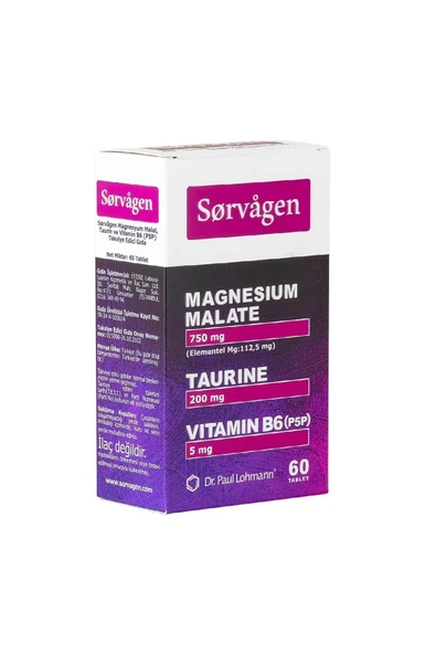 SORVAGEN MAGNEZYUM MALAT TAURİN VE VİTAMİN B6 P5P 60 TABLET ürün görseli 1