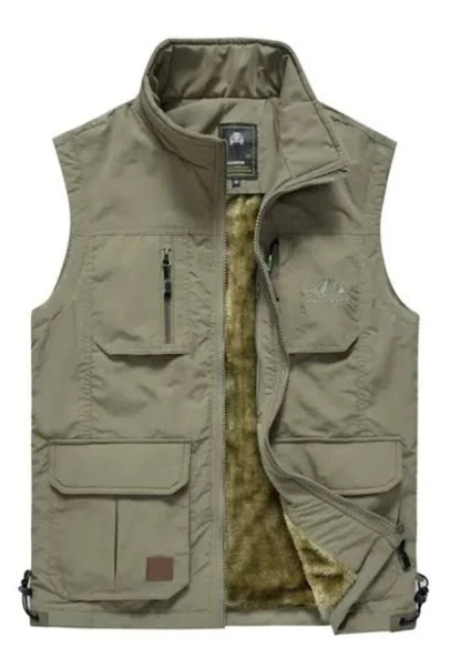 İçi Peluşlu Krem Renk Outdoor Kışlık Yelek ürün görseli 1