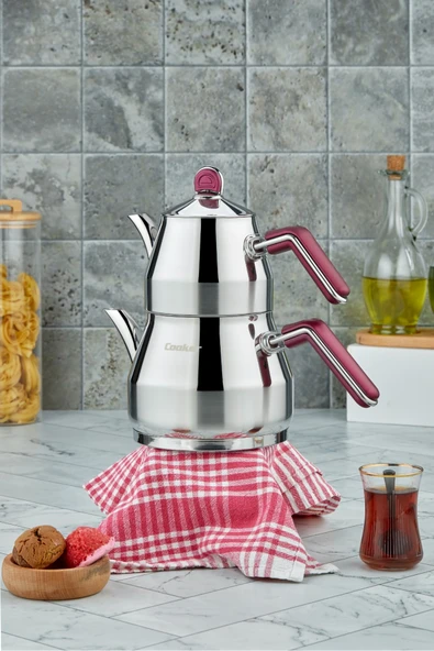 Cooker Everest 18/10 Paslanmaz Çelik Orta Boy Çaydanlık 0,75 L Demlik 1,75 L Alt Hazne ürün görseli 1