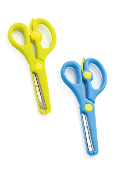 2li Çocuk Makası Küt Uçlu Yaylı Plastik Korumalı Okul Öğrenci Makası ürün görseli 1