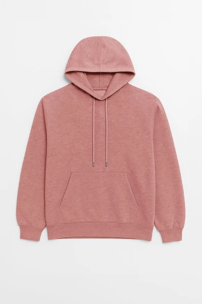 Kadın Kapüşonlu Cepli Mercan Sweatshirt - Resim 2
