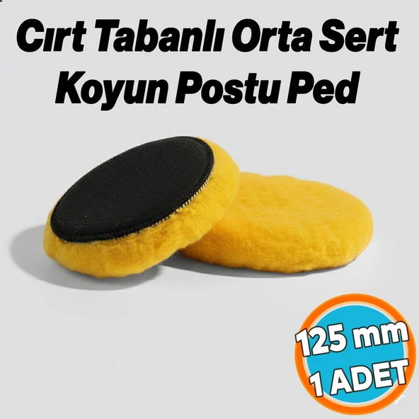 (1 Adet) Orta Sert Koyun Kuzu Postu Pedi Ø 125 mm Pasta Cila Polisaj Cırt Tabanlı Yün Sarı Renk ürün görseli 1