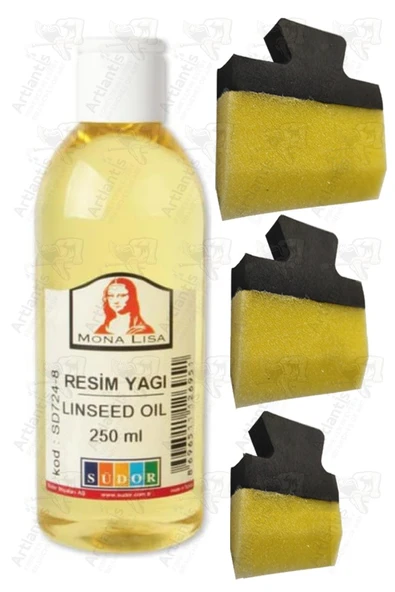 Keten Yağı 250 ml 1 Adet Yassı Patpat Sünger Fırça Seti 3 lü Resim Yağı Monalisa Rafine Bezir Yağı Yağlı Boya İnceltici ürün görseli 1