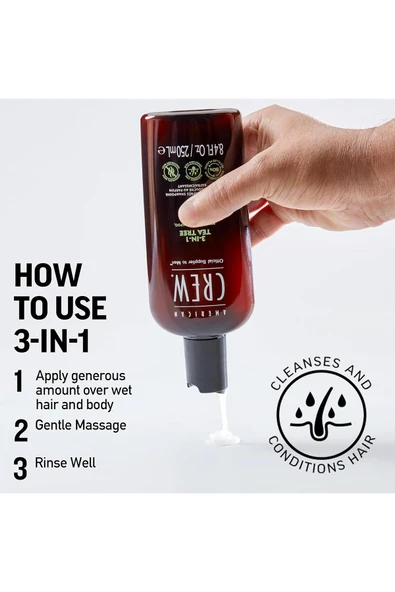 American Crew Men Tea Tree 3’ü 1 Arada Şampuan 250ML - Resim 4
