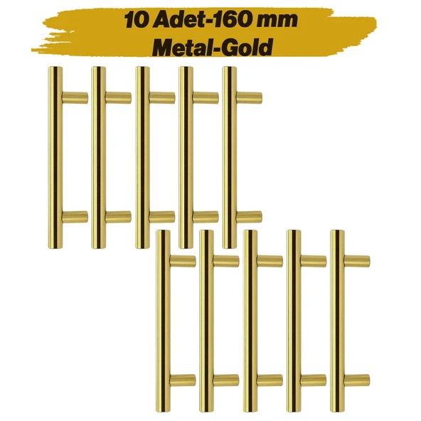 Mobilya Kulpu Mutfak Çekmece Dolap Dolabı Kapak Kulpları Kulbu Gold Altın 160 mm 16 cm Metal 10 Adet ürün görseli 1