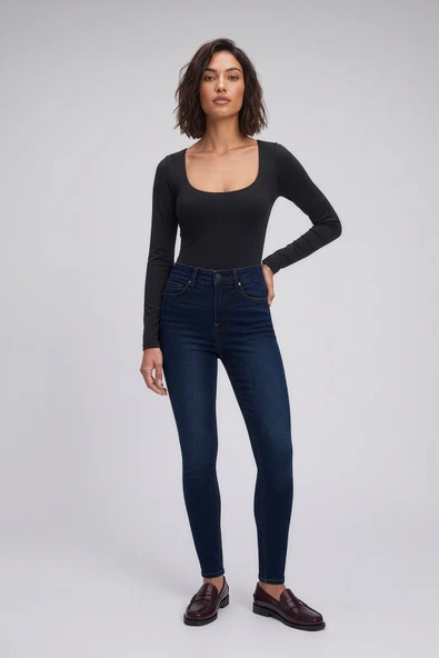 Kadın Likralı Skinny Lacivert Jean Pantolon ürün görseli 1