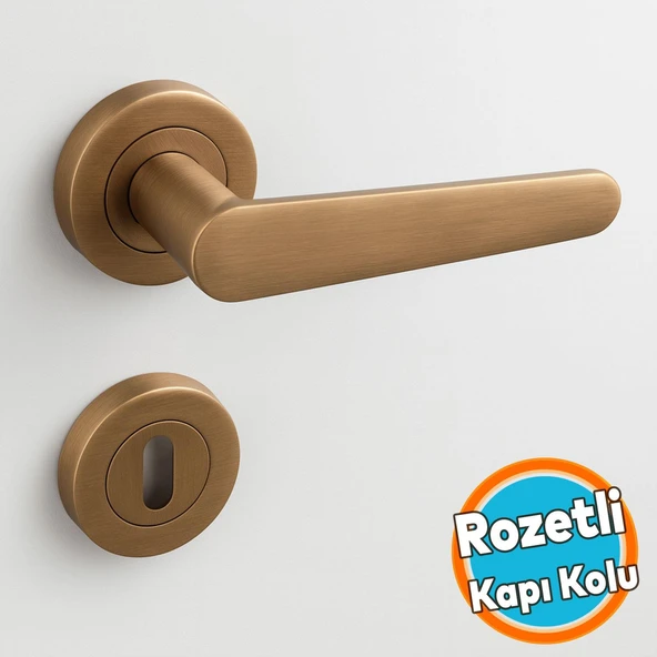 Oda Kapı Kolu Daire Rozetli Antik Sarı Sürgülü ve Çelik Kapı Kulpu Uyumlu Sağ Sol Uygun Kolları ürün görseli 1
