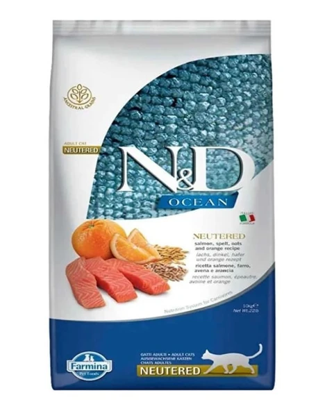 N&D Ocean Somonlu ve Portakallı Düşük Tahıllı Kısırlaştırılmış Açık Yetişkin Kedi Maması 2 KG ürün görseli 1