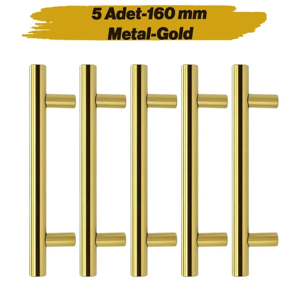 Mobilya Kulpu Mutfak Çekmece Dolap Dolabı Kapak Kulpları Kulbu Gold Altın 160mm 16 cm Metal (5 Adet) ürün görseli 1