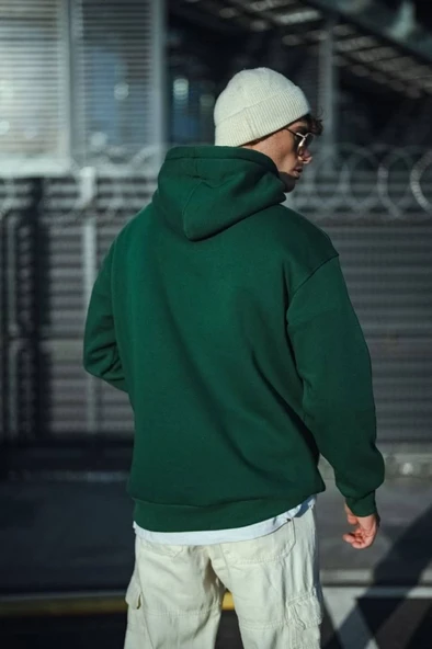 Üç İplik Penye Kapşonlu Basic SweatShirt - Haki ürün görseli 1
