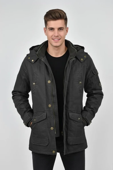 Erkek Spor Kanvas Kapüşonlu Parka M2585 BGL-ST04915 ürün görseli 1