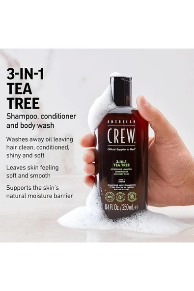American Crew Men Tea Tree 3’ü 1 Arada Şampuan 250ML - Resim 2