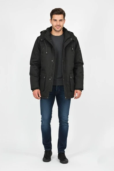 Erkek Spor Kanvas Kapüşonlu Parka 85134 BGL-ST04883 ürün görseli 1